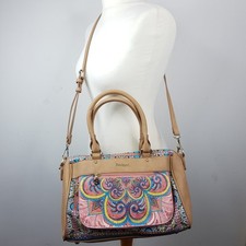 Desigual Dublin Vinland Coral Bowling Bag Tan Faux Leather Indian Print Large