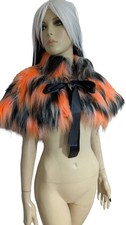 Bespoke Faux Fur Cape Shrug Bolero Jacket  Capelet Orange Black Shaggy Faux Fur