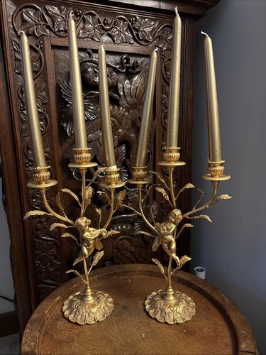 Pair vintage gilt brass - a, of