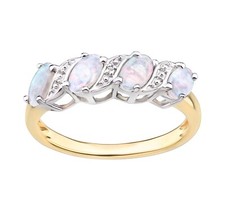 9ct Yellow Gold on Silver Natural Opal & Diamond Eternity Ring sizes J - V