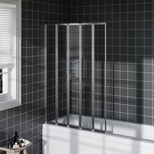 Bath Shower Screen Sliver/Black Grid/Folding Wet Room Glass Panel Door 80/120cm