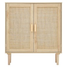 Rattan Cabinet Storage with 2 Magnetic Doors & Adjustable Shelves Natural