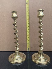 Antique Pair of Solid Brass Barley Twist Candlesticks