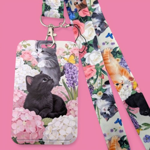 Cute kittens flowers - kittens, lanyard