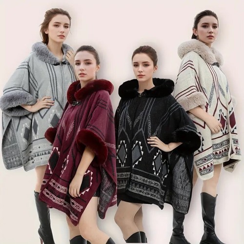 Elegant plaid hooded shawl - plaid,