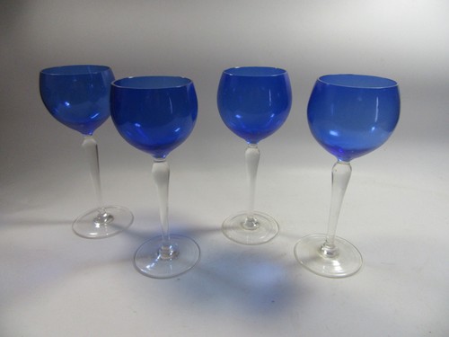 Blue clear glass hock wine - clear,