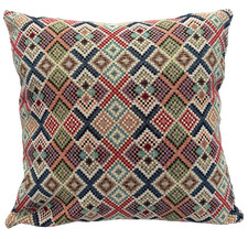 Kilim Tapestry Cushion, Geometric, Multicoloured, Various Sizes + FREE DOOR STOP