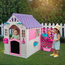 Childrens Garden Playhouse w/ Fence Kids Indoor Outdoor Play Activity Toy - Pink