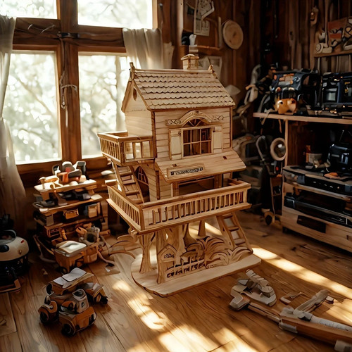 Wooden house diy puzzle - 3d,