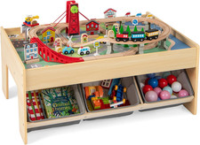 Train Table Wooden Kids Playset With Storage Drawers 94Pc Tracks Accessories