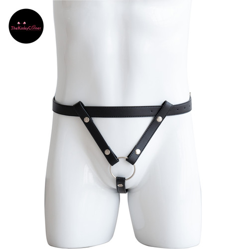 Men leather chastity cage - men's, pu