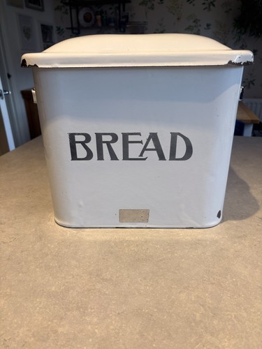 Vintage enamel metal bread bin - vintage,
