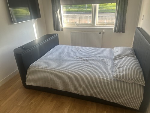 Black leather bed frame - leather, tv