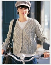 Knitting Pattern Ladies or Girls Short V Neck Aran Cardigan Size 32 to 38 ins