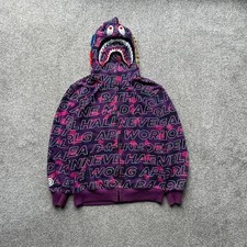 Bape Purple Shark Zip Up Hoodie Size Small