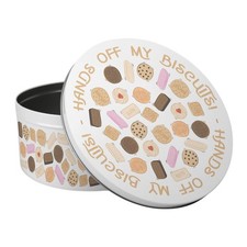 Hands Off My Biscuits Novelty Cake Tin - Large Round Baking Storage Gift