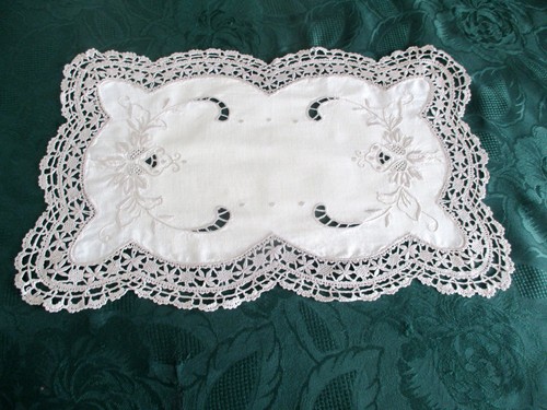 Vintage hand embroidered tray - hand,