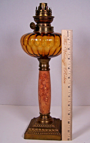 Antique oil lamp amber glass - lamp,