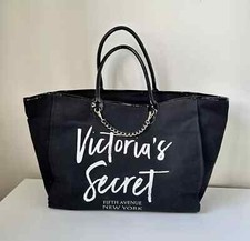 Victoria Secret script logo cursive black large bag tote purse luggage canvas