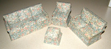 Doll House Miniatures Floral  Upholstered Living Room Set