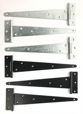 Heavy Duty Tee Hinges Black Galvanised Pack of 3 Garden Shed Gate Stable Doors