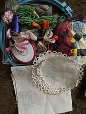 Bundle of Embroidery Hoop, Silks and Template Fabric Patterns Vintage