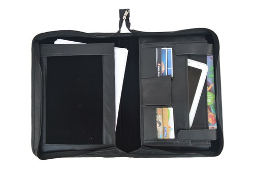 Black leather portfolio - black,