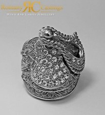 Men's 9ct White Gold Polished Saddle Ring White CZ 89g Hallmarked 30 x 40 mm