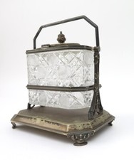 Antique Boardman, Glossop & Co. Silverplate and Cut Glass Biscuit Box on Stand