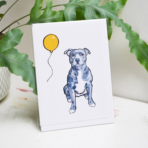 Blue staffy birthday - birthday, card