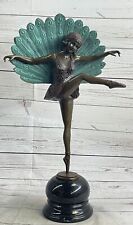 Signed M.Pellier Bronze Statue Art Deco Peacock Dancer Figure Scuplture Artwork