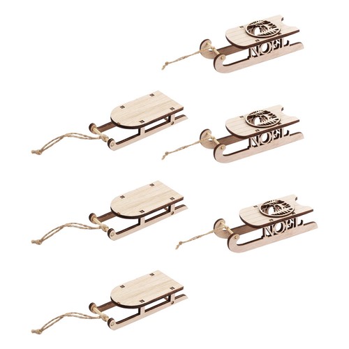 6pcs wooden sleigh pendants - wooden,