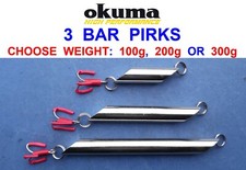 CLEARANCE 3 OKUMA CHROME BAR PIRKS KAYAK BOAT SEA FISHING SLOW JIGGING COD LURES