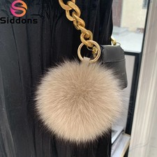 Real Fox Fur 2025 Women Pendant Bag Keyring chic Fluffy Ball Car Keychain Poms