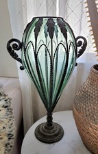 Antique  Rare Large Murano Green Caged Blown Glass Urn Vase Centerpiece 1800's