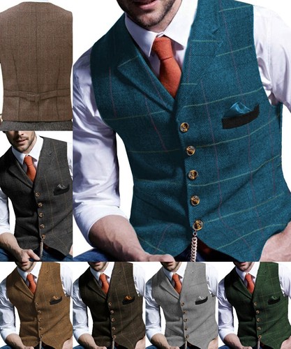 Mens suit vest tweed plaid - tweed,