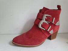TOPSHOP DESIGNER UK 4 EU 37 WOMENS RED SUEDE LEATHER LOW HEELS BIKER ANKLE BOOTS