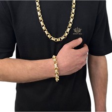 Mens XL 13mm Gypsy Style Belcher Bracelet 9ct Gold Filled Huge CZ Bracelet 8" 