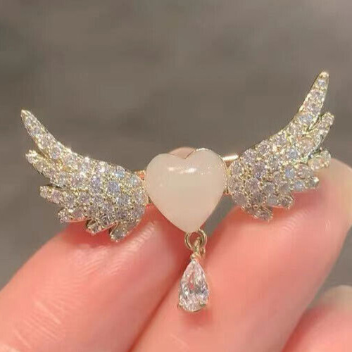Heart wing crystal brooch - wing,