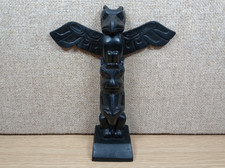 Vintage Black Totem Pole 6.5" Figurine Ornament Eagle Bird Thunderbird Canadian