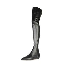 Women's Pointy Toe Low Heel Flats Comfy Over the Knee Thigh High Boots Plus Size