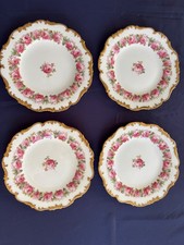 4 Cauldon China  roses, gold rimmed tea plates