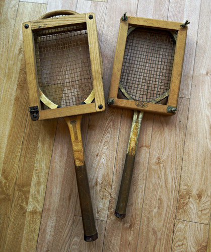 Pair antique wooden tennis - pair,