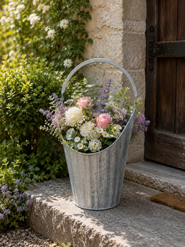 Galvanised metal flower - galvanised,