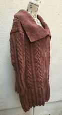 Ladies Wool Coat 14 Aran 44 Zip Winter LG L Pink Hand Knitted Cable Shawl Knit 
