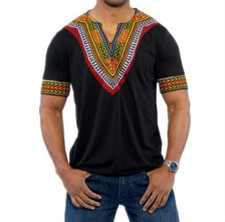 Mens African Dashiki Shirt Hippie Vintage Caftan Traditional Tribal Blouse Top