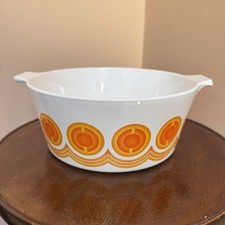 Vintage Pyrosil Casserole Dish Netherlands Pattern2.5l Orange Retro Collectable