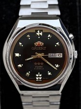 Vintage Orient Crystal 21 Jewels Automatic Black Gold Dial Japan Men’s Watch