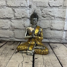 Silver And Gold 20cm x 12cm Large Thai Spike Buddha Sitting  Statue Resin Hindu