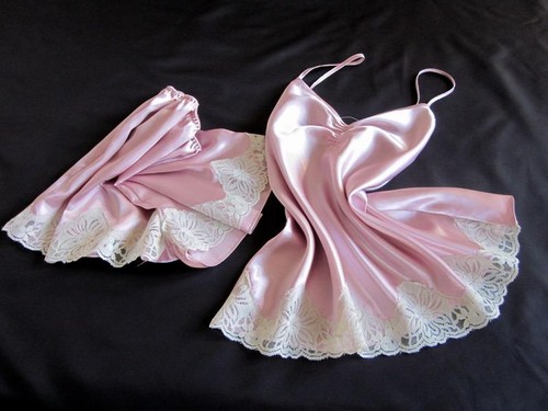 Pink satin cami pyjamas french - pink,